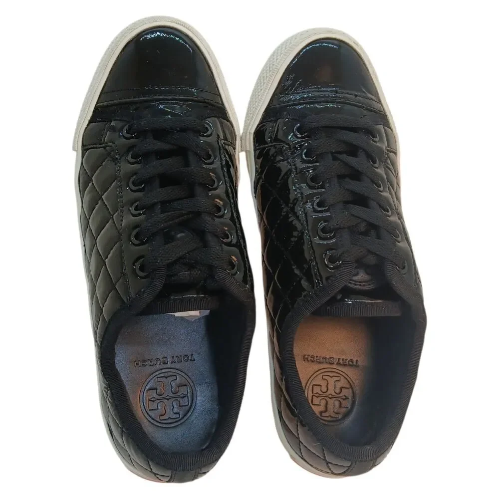 Tory Burch Womens Black Quilted Leather Fashion Sneakers - Size 6.5